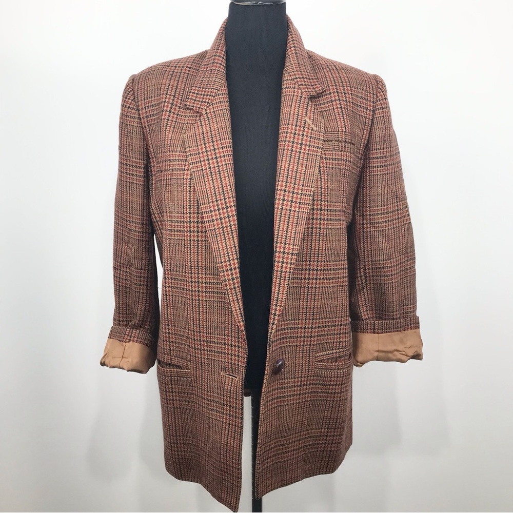 Harve Benard Checkered Brown Blazer
